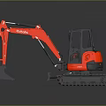 Red Kubota Crawler Excavator With Enclosed Cab And Front Bucket On Dark Surface