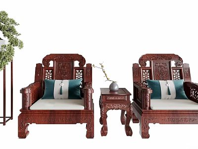 Chinese-style mahogany single sofa 3d model
