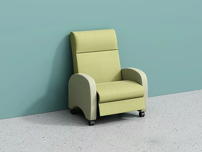 Light Green Single Sofa With Soft Armrests Against Light Blue Wall On Gray Floor 3d model