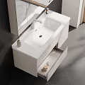 Modern Wall Mounted White Vanity with Mirror Hanging Lights Wooden Elements by Large Window 3d model
