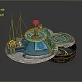 Cartoon Style Sci-Fi Base With Blue Circular Structure Antennas Sphere Device And Platforms