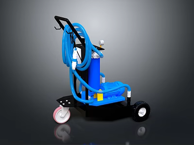 Blue Mobile Industrial Equipment With Wheels And Flexible Hoses 3d model