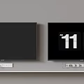Two Wall Mounted TVs With Sleek Design Displaying 11 45 Time On Gray Wall