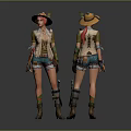 Female Character With Cowboy Hat Red Hair Vest Shorts Leg Armor And Gun