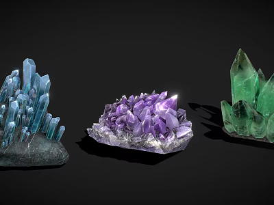 Natural Blue Purple Green Crystal Clusters For Unique Jewelry Design Elements 3d model