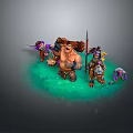 Fantasy Characters And Creatures Standing On Green Grass With Weapons And Armor