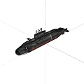 Military Submarine With Black Hull Red Bottom And Conning Tower Design