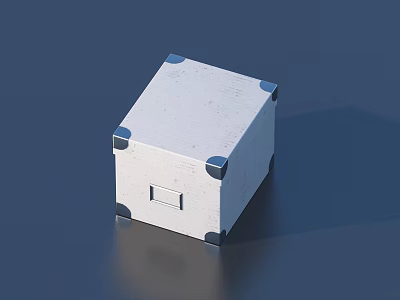 White Textured Cube Box with Blue Corner Accents and Small Rectangular Opening for Daily Use 3d model