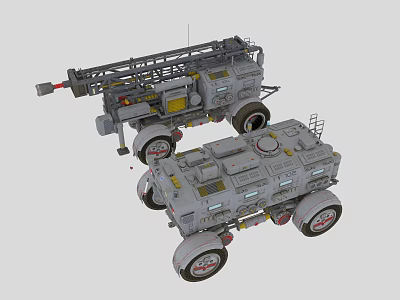 Sci Fi Industrial Utility Vehicles With Mechanical Structures And Heavy Duty Wheels 3d model
