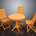 Orange Outdoor Furniture Set With Round Wooden Table And Folding Chairs