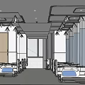 Hospital Outpatient Clinic Interior Design With White Blue Decor Large Window And Rolling Beds
