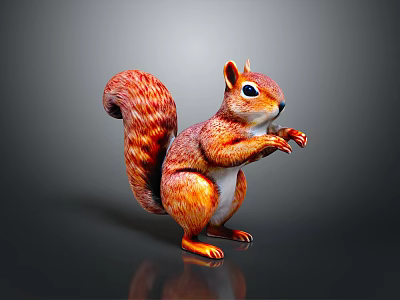 Realistic Squirrel Character With Red Orange Fur Fluffy Tail And Standing Posture On Dark Background 3d model