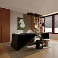 Modern Study Desk Carpet Bookcase Chandelier 3d model