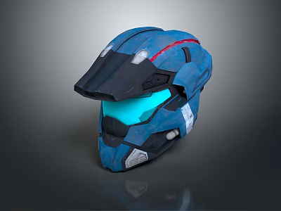 Blue Tech Inspired Helmet With Red Accents And Transparent Blue Visor 3d model