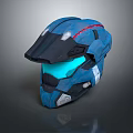 Blue Tech Inspired Helmet With Red Accents And Transparent Blue Visor