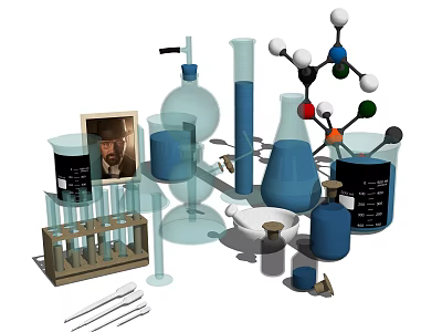 Professional Industrial Equipment with Beakers Test Tubes Flasks and Molecular Models for Laboratory Use 3d model