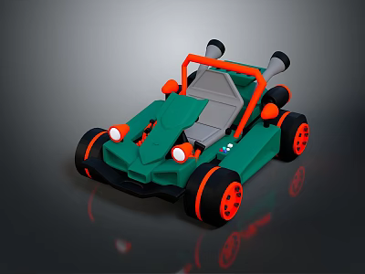 Green Toy Car With Open Top Design Orange Wheels Black Accents And Headlights 3d model