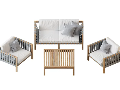 Modern Sofa Coffee Table Set With Wooden Frame And Soft Cushioned Seats 3d model
