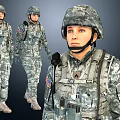 Group of soldiers in military camouflage uniforms wearing helmets and tactical gear