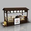 Wooden Dessert Shop Stall With Roof And Display Case Filled With Pastries