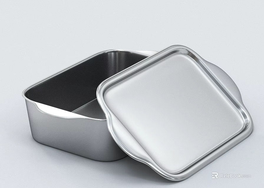 Stainless Steel Square Food Storage Container With Secure Lid For Kitchen Use 3d model 