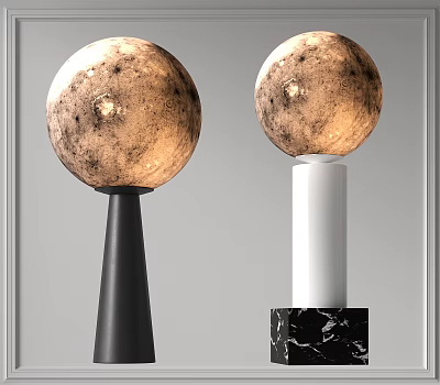 Modern Table Lamps With Textured Spherical Glowing Shade Black White Marble Bases 3d model