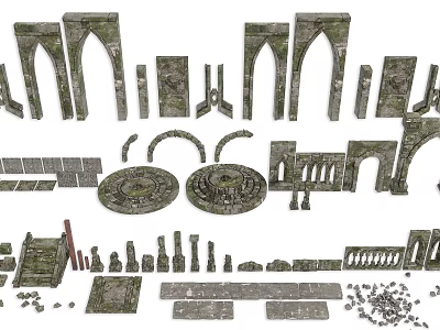 Medieval Architectural Stone Components Arches Columns Slabs Steps Railings And Decorations 3d model