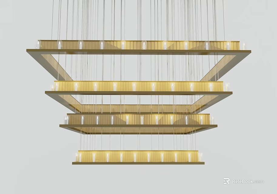 Modern Multi Layered Gold Chandelier With Hanging Structure And Warm Lighting 3d model