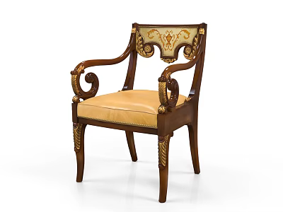 Elegant Accent Chair with Carved Wooden Frame Beige Upholstery and Gold Decorative Details 3d model