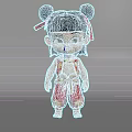 3D Animated Game and Movie Character With Double Buns Red Ribbons and Red Gold Outfit