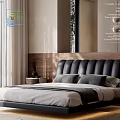 Modern Bedroom Interior Design With Black Headboard Bed White Curtains And Gray Blanket