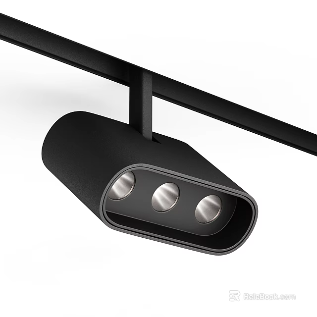 Modern Black Decorative Track Light With Three Silver Heads And Sleek Design 3d model