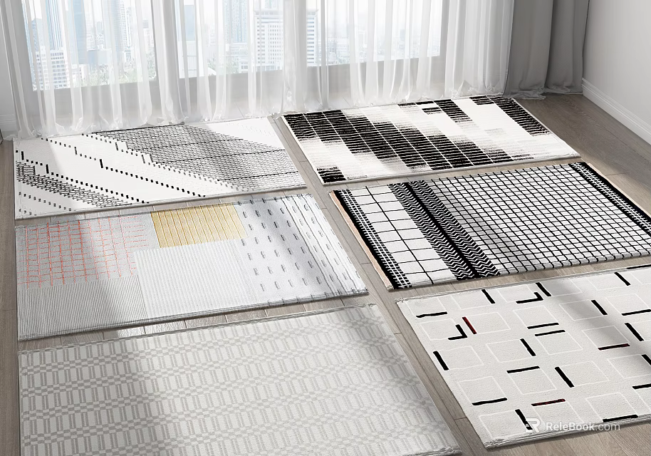 Square Rugs With Modern Geometric Patterns And Various Design Styles 3d model 