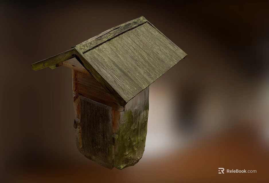 Weathered Wooden Birdhouse Featuring Rustic Aged Roof And Natural Wood Texture Design 3d model 