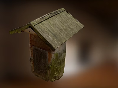 Weathered Wooden Birdhouse Featuring Rustic Aged Roof And Natural Wood Texture Design 3d model