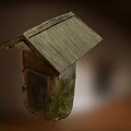 Weathered Wooden Birdhouse Featuring Rustic Aged Roof And Natural Wood Texture Design