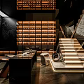 Elegant Modern Wine Cellar Interior With Illuminated Racks Bottles And Staircase