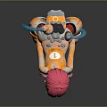 Game and Movie Character with Pink Hair Orange Yellow Armor Mechanical Design Standing Pose
