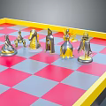 Chessboard Game Entertainment Featuring Red Gray Squares Yellow Border And Stylish Chess Pieces