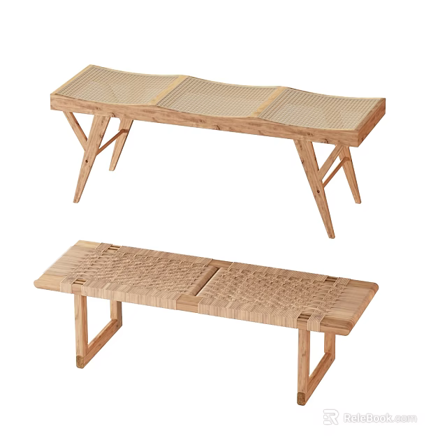 Wooden Bar Stools With Woven Seat And Simple Design For Modern Kitchen Home 3d model 