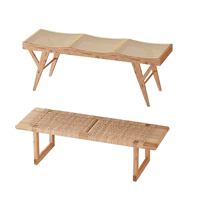 Wooden Bar Stools With Woven Seat And Simple Design For Modern Kitchen Home 3d model