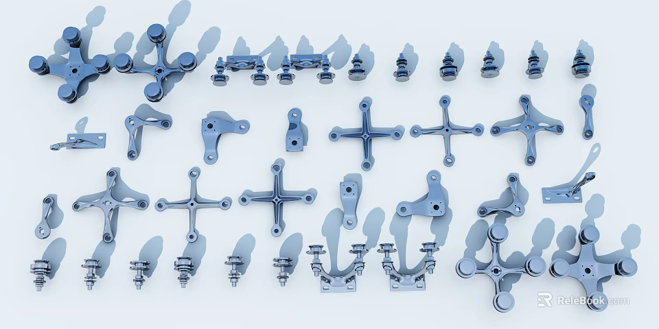 Various Metal Hardware Parts Including Brackets And Fasteners For Assembly 3d model 