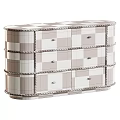 Elegant Curved Light Wooden Sideboard Cabinet With Marble Top And Exquisite Decorative Trim Design