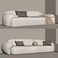 Modern Double Sofa With Soft White Upholstery Brown Cushions And Beige Throw Blanket In Living Room