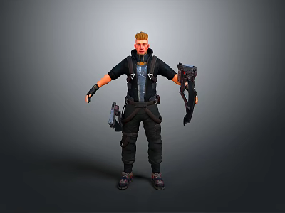 Blonde Haired Male Character In Tactical Outfit With Mechanical Weapons Creature Design 3d model
