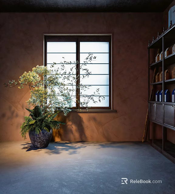 Beautiful Bonsai Plant with Green White Leaves by Window in Bright Room 3d model 