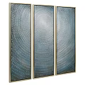 Three Panel Decorative Art With Blue Concentric Circles And Dot Patterns 3d model