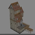 Tall Irregular Multi Level Building With Stone Walls Wooden Platforms And Tiled Roofs