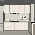 Modern Kitchen Interior With White Cabinets Island Refrigerator And Range Hood