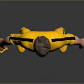 3D Male Character in Yellow Jumpsuit Holding Nunchaku Standing Pose